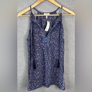 JOIE Shara B Silk Tank Top Womens Small S in Navy Paisley Tassels Sheer New